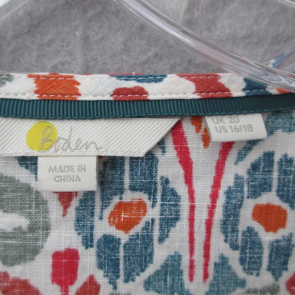 Boden Top Ikat Linen Balloon Puff Sleeve Boho Colorful Boho Coastal Peasant